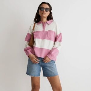 Madewell Striped Rugby Polo Shirt in Retro Pink Size Small